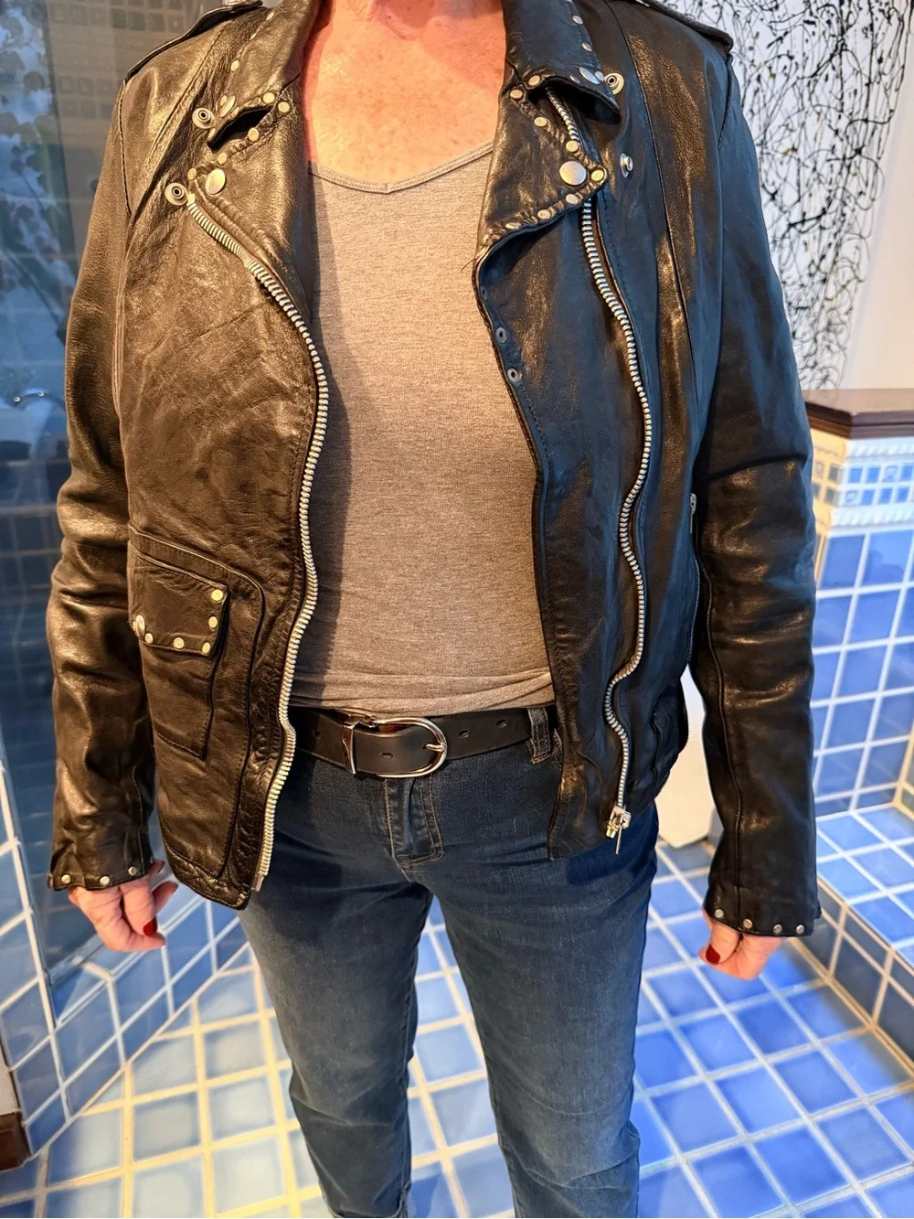 Golden Goose Black Leather Biker Jacket with Silver Hardware - Picture 2 of 13